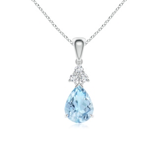8x6mm AAA Claw-Set Aquamarine Drop Pendant with Trio Diamonds in P950 Platinum
