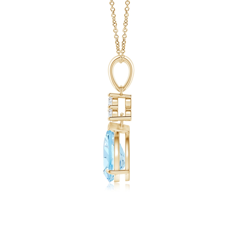 8x6mm AAA Claw-Set Aquamarine Drop Pendant with Trio Diamonds in Yellow Gold side-1