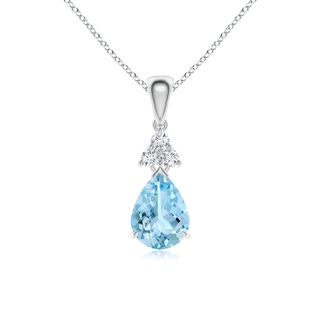 8x6mm AAAA Claw-Set Aquamarine Drop Pendant with Trio Diamonds in P950 Platinum