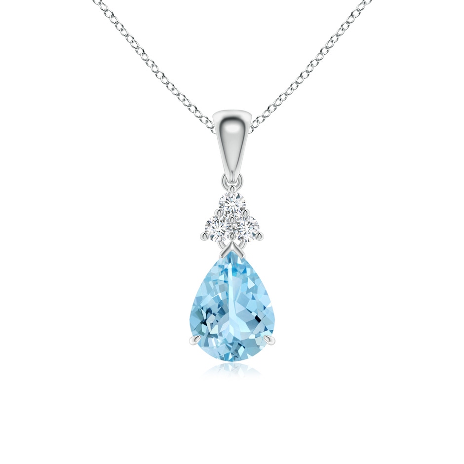8x6mm AAAA Claw-Set Aquamarine Drop Pendant with Trio Diamonds in P950 Platinum 