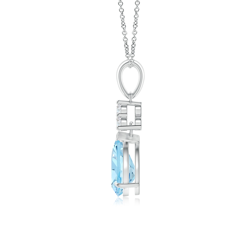 8x6mm AAAA Claw-Set Aquamarine Drop Pendant with Trio Diamonds in White Gold - side_1