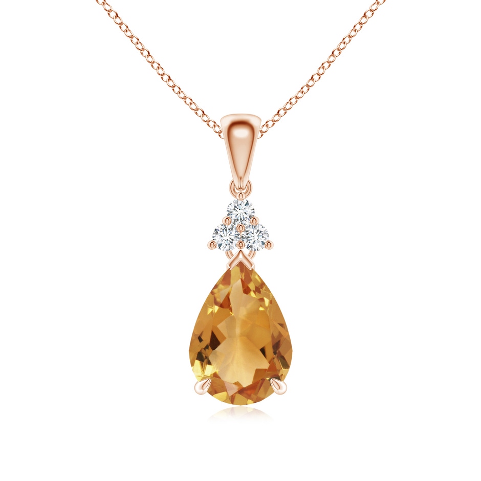 10x7mm A Claw-Set Citrine Drop Pendant with Trio Diamonds in Rose Gold 