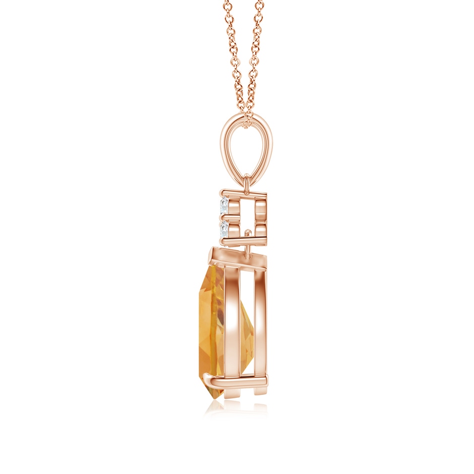 10x7mm A Claw-Set Citrine Drop Pendant with Trio Diamonds in Rose Gold side-1