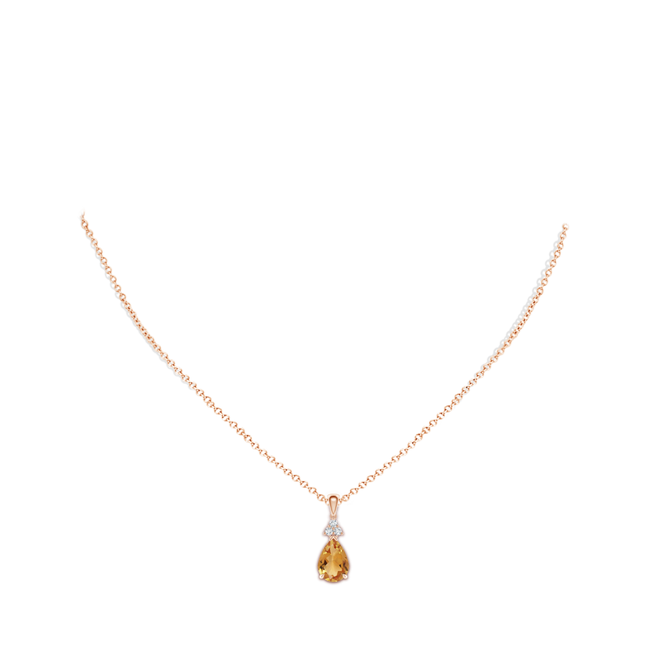 10x7mm A Claw-Set Citrine Drop Pendant with Trio Diamonds in Rose Gold body-neck