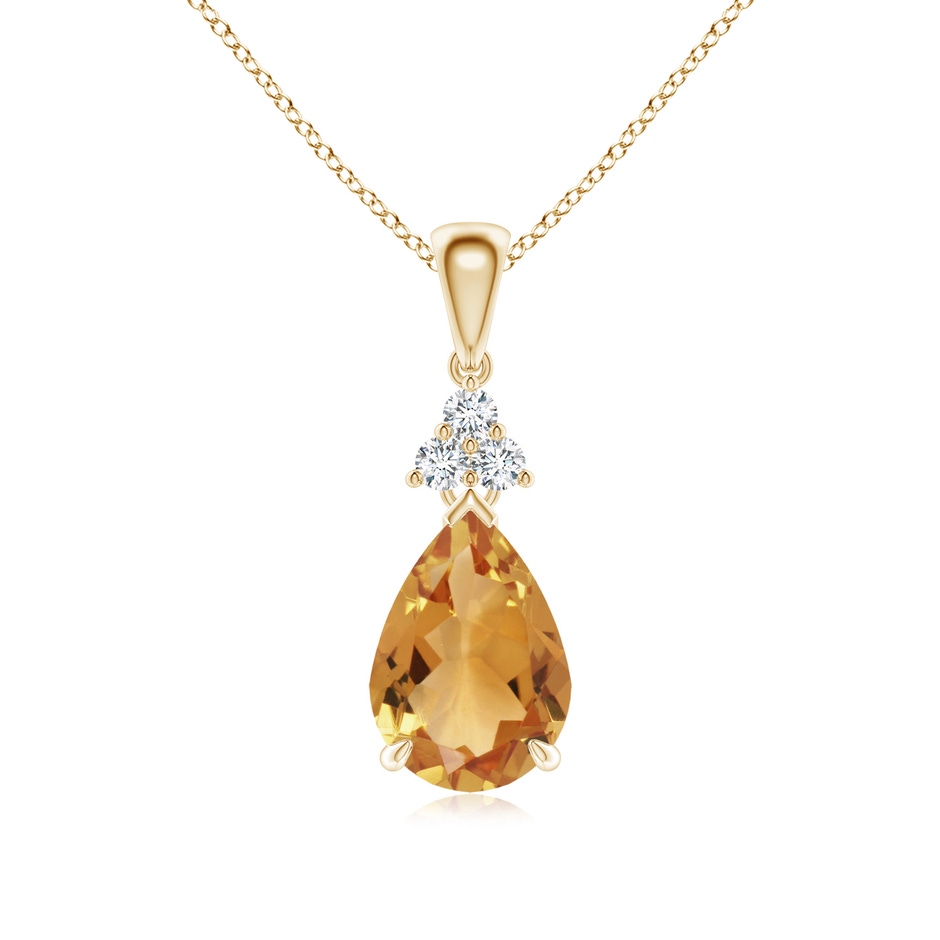 10x7mm A Claw-Set Citrine Drop Pendant with Trio Diamonds in Yellow Gold 