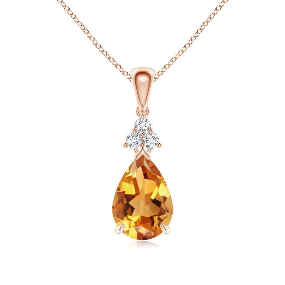 10x7mm AA Claw-Set Citrine Drop Pendant with Trio Diamonds in Rose Gold 