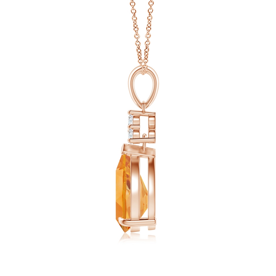 10x7mm AA Claw-Set Citrine Drop Pendant with Trio Diamonds in Rose Gold side-1