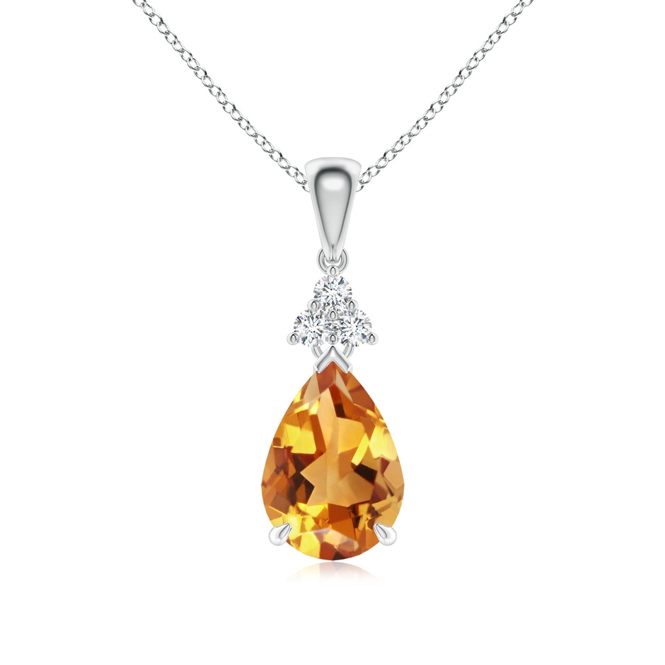 10x7mm AA Claw-Set Citrine Drop Pendant with Trio Diamonds in White Gold 