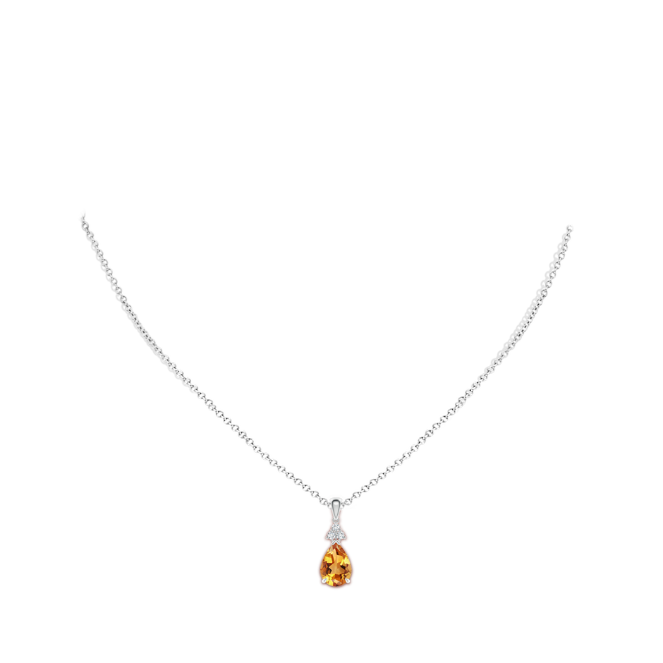10x7mm AA Claw-Set Citrine Drop Pendant with Trio Diamonds in White Gold body-neck