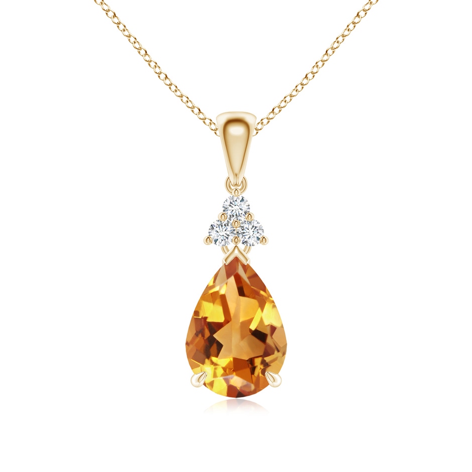 10x7mm AA Claw-Set Citrine Drop Pendant with Trio Diamonds in Yellow Gold 