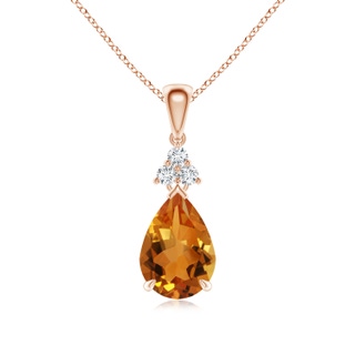 10x7mm AAA Claw-Set Citrine Drop Pendant with Trio Diamonds in Rose Gold