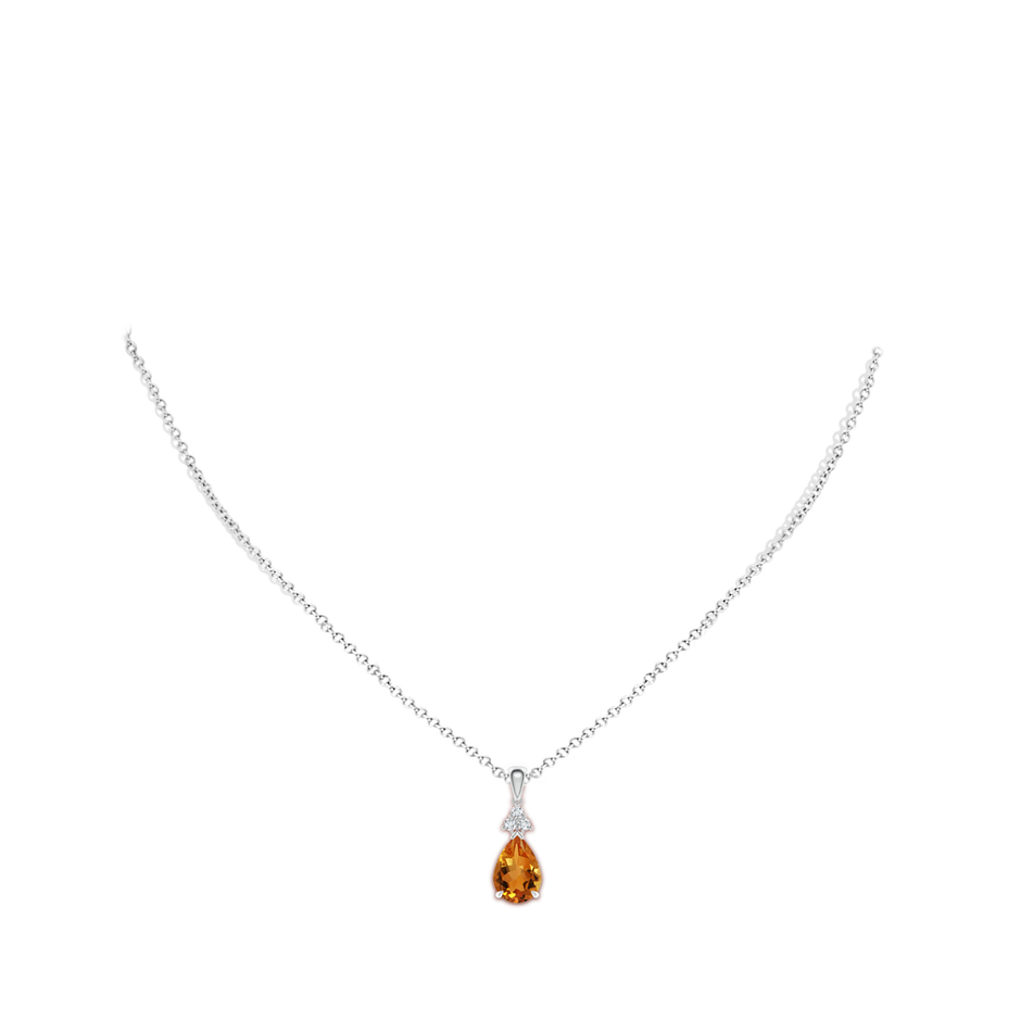 10x7mm AAA Claw-Set Citrine Drop Pendant with Trio Diamonds in White Gold body-neck