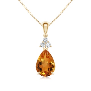 10x7mm AAA Claw-Set Citrine Drop Pendant with Trio Diamonds in Yellow Gold