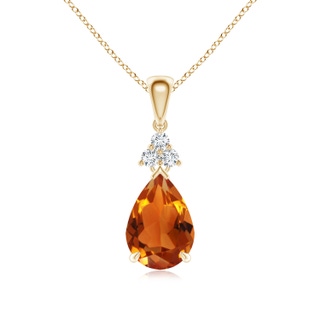 10x7mm AAAA Claw-Set Citrine Drop Pendant with Trio Diamonds in 9K Yellow Gold