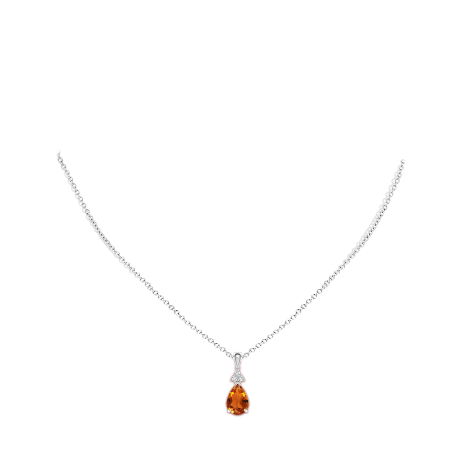 10x7mm AAAA Claw-Set Citrine Drop Pendant with Trio Diamonds in P950 Platinum body-neck