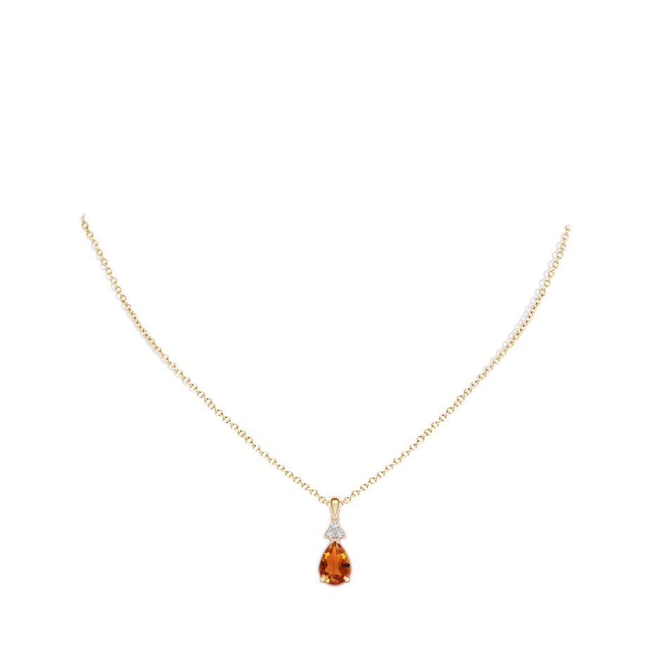 10x7mm AAAA Claw-Set Citrine Drop Pendant with Trio Diamonds in Yellow Gold body-neck