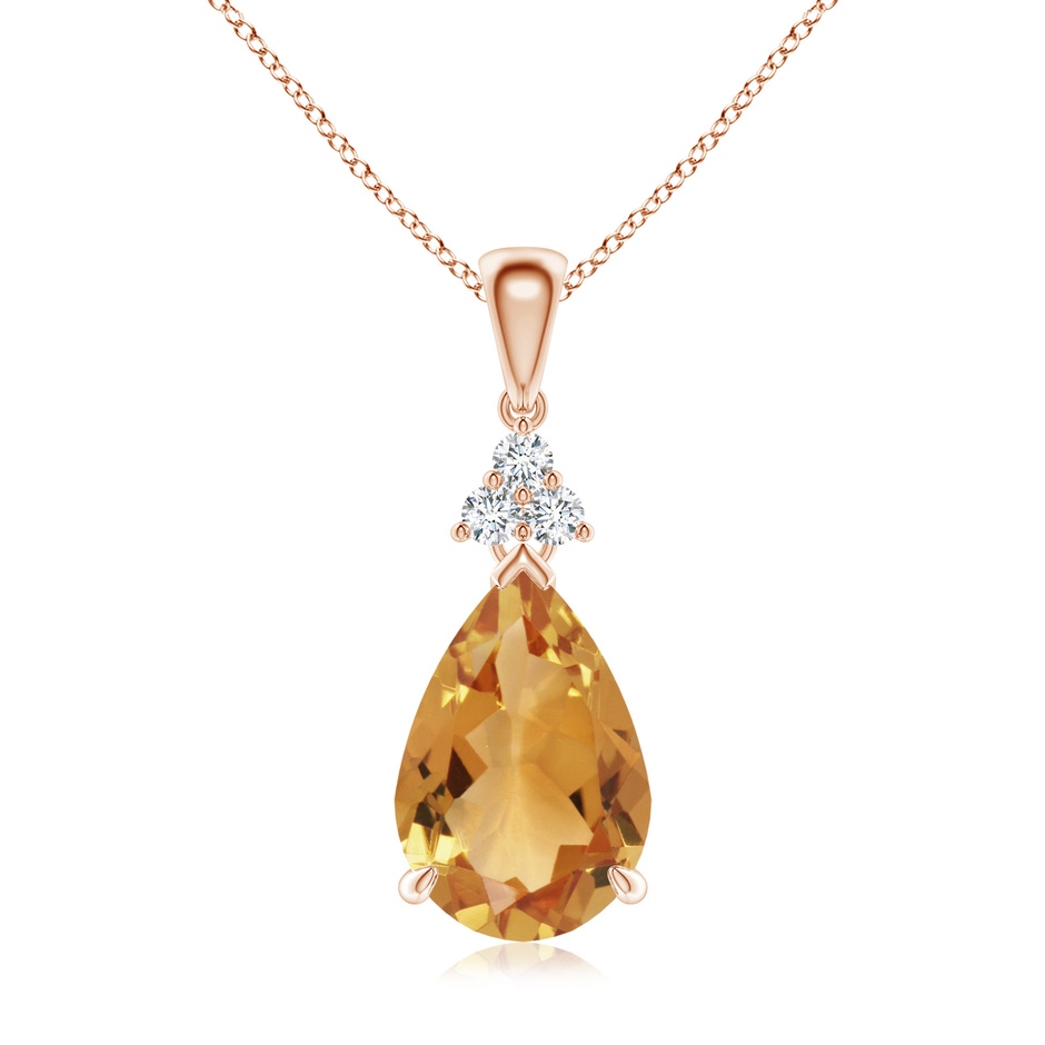 12x8mm A Claw-Set Citrine Drop Pendant with Trio Diamonds in Rose Gold 