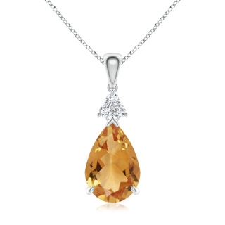 12x8mm A Claw-Set Citrine Drop Pendant with Trio Diamonds in White Gold