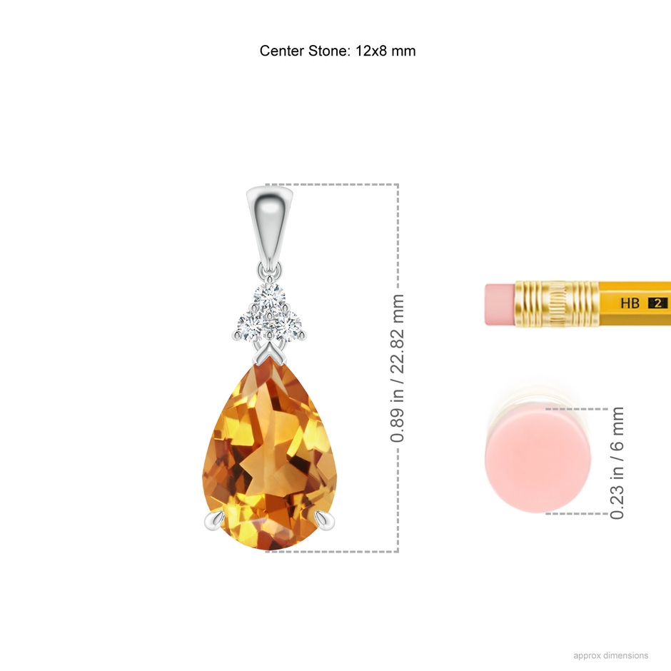 12x8mm AA Claw-Set Citrine Drop Pendant with Trio Diamonds in White Gold ruler