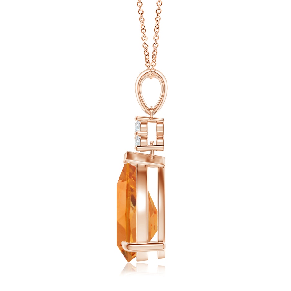 12x8mm AAA Claw-Set Citrine Drop Pendant with Trio Diamonds in Rose Gold side-1