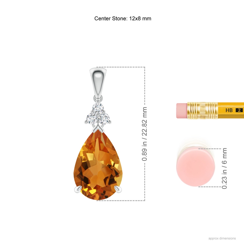 12x8mm AAA Claw-Set Citrine Drop Pendant with Trio Diamonds in White Gold ruler