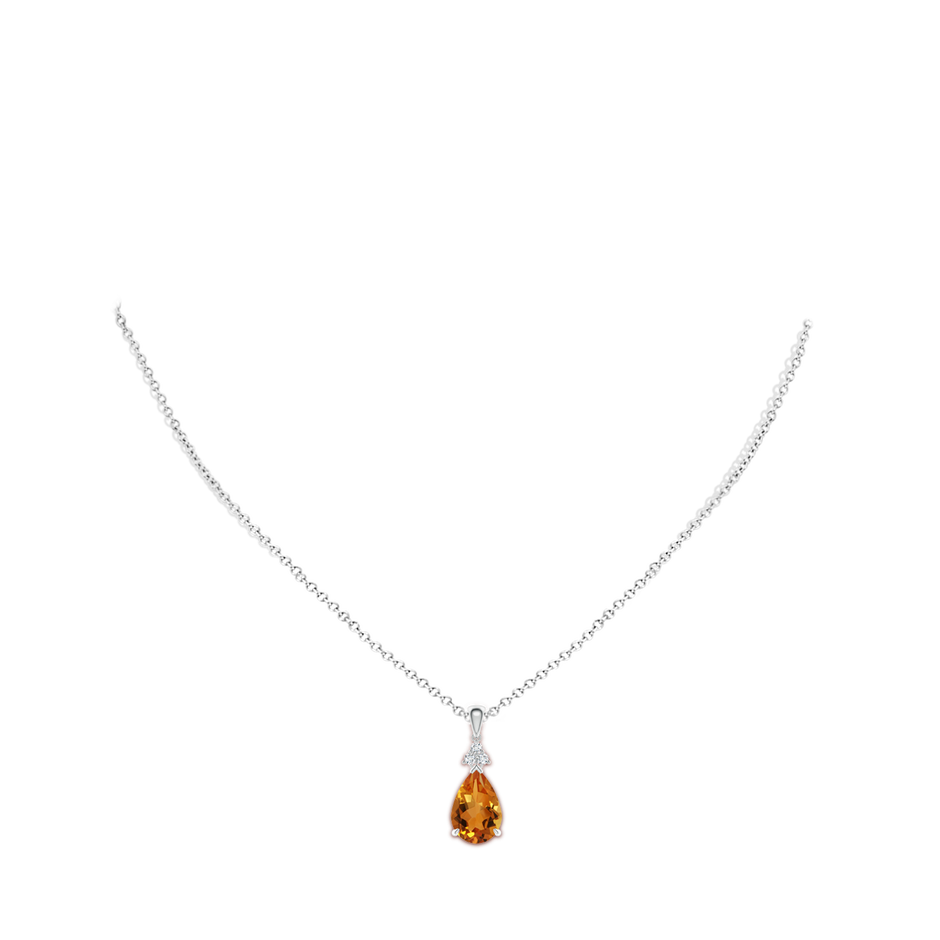 12x8mm AAA Claw-Set Citrine Drop Pendant with Trio Diamonds in White Gold body-neck