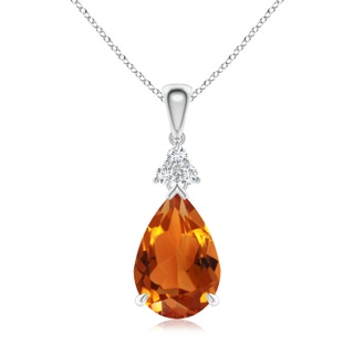 12x8mm AAAA Claw-Set Citrine Drop Pendant with Trio Diamonds in P950 Platinum