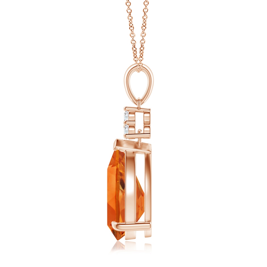 12x8mm AAAA Claw-Set Citrine Drop Pendant with Trio Diamonds in Rose Gold side-1