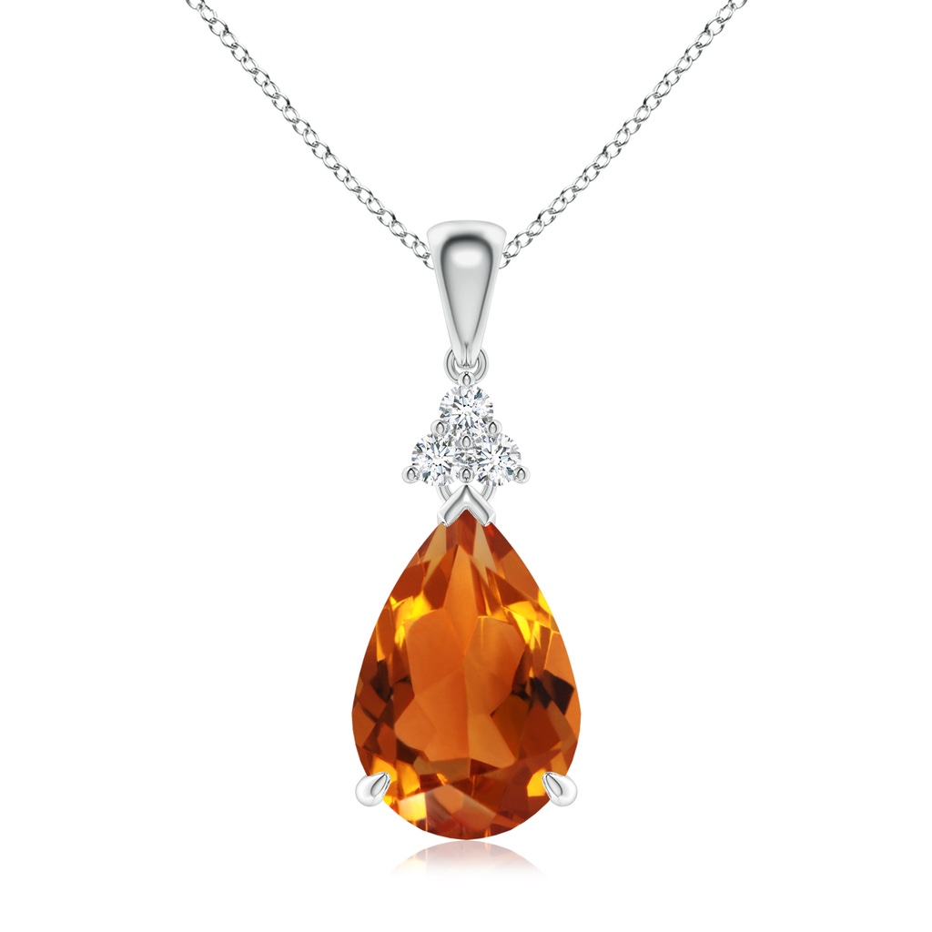 12x8mm AAAA Claw-Set Citrine Drop Pendant with Trio Diamonds in White Gold 