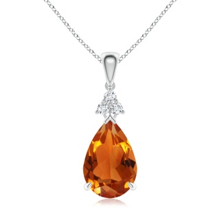 12x8mm AAAA Claw-Set Citrine Drop Pendant with Trio Diamonds in White Gold