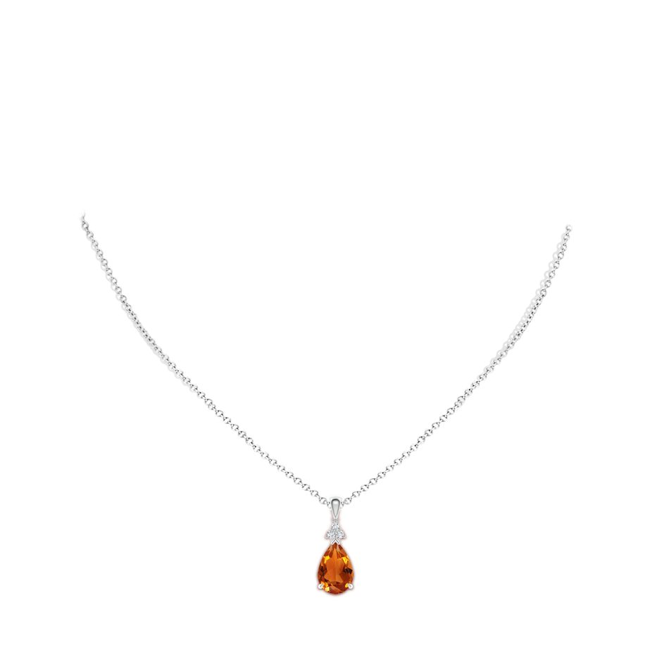 12x8mm AAAA Claw-Set Citrine Drop Pendant with Trio Diamonds in White Gold body-neck