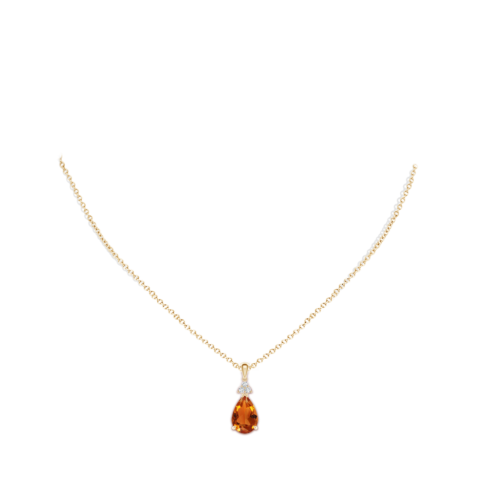 12x8mm AAAA Claw-Set Citrine Drop Pendant with Trio Diamonds in Yellow Gold body-neck