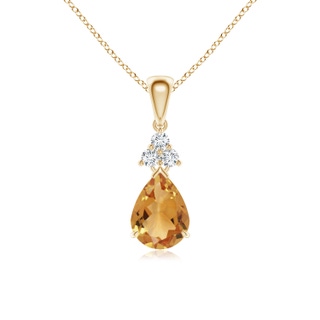 8x6mm A Claw-Set Citrine Drop Pendant with Trio Diamonds in 10K Yellow Gold