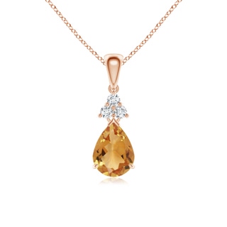 8x6mm A Claw-Set Citrine Drop Pendant with Trio Diamonds in 9K Rose Gold