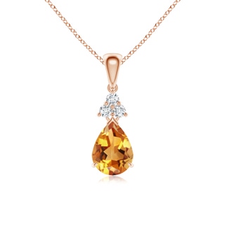 8x6mm AA Claw-Set Citrine Drop Pendant with Trio Diamonds in 9K Rose Gold