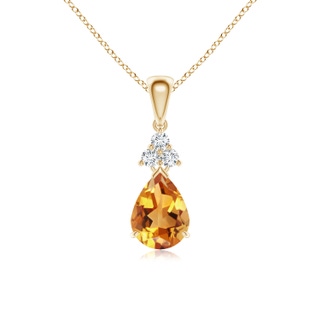 8x6mm AA Claw-Set Citrine Drop Pendant with Trio Diamonds in Yellow Gold