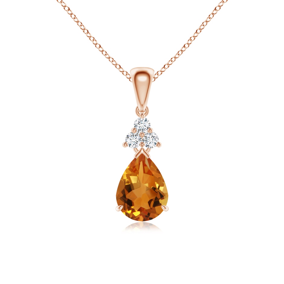 8x6mm AAA Claw-Set Citrine Drop Pendant with Trio Diamonds in 9K Rose Gold 