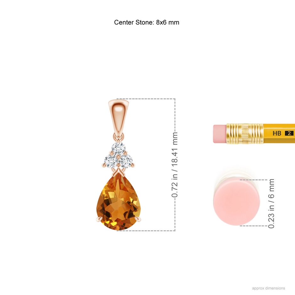8x6mm AAA Claw-Set Citrine Drop Pendant with Trio Diamonds in 9K Rose Gold product image