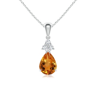 8x6mm AAA Claw-Set Citrine Drop Pendant with Trio Diamonds in White Gold