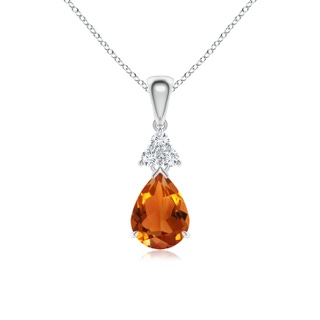 8x6mm AAAA Claw-Set Citrine Drop Pendant with Trio Diamonds in White Gold