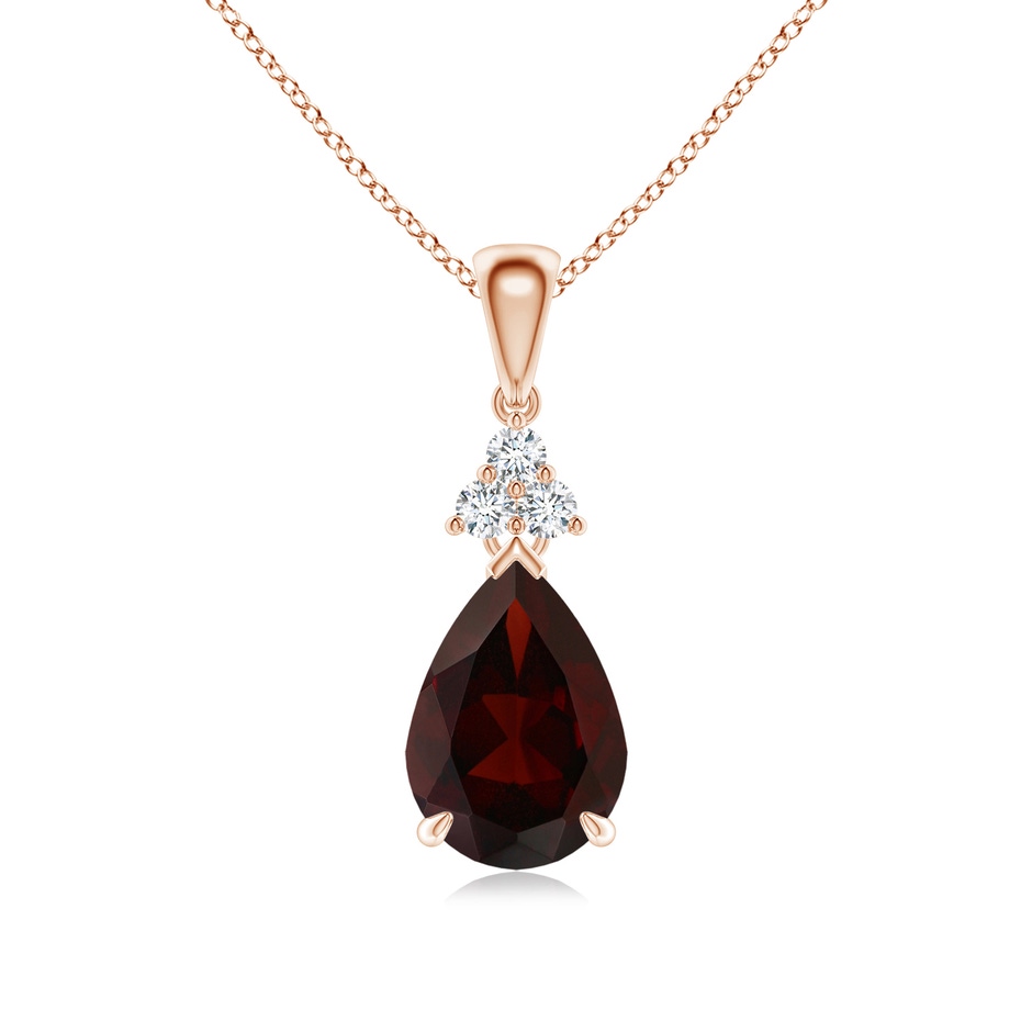 10x7mm A Claw-Set Garnet Drop Pendant with Trio Diamonds in 18K Rose Gold 