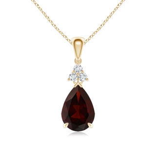 10x7mm A Claw-Set Garnet Drop Pendant with Trio Diamonds in 9K Yellow Gold
