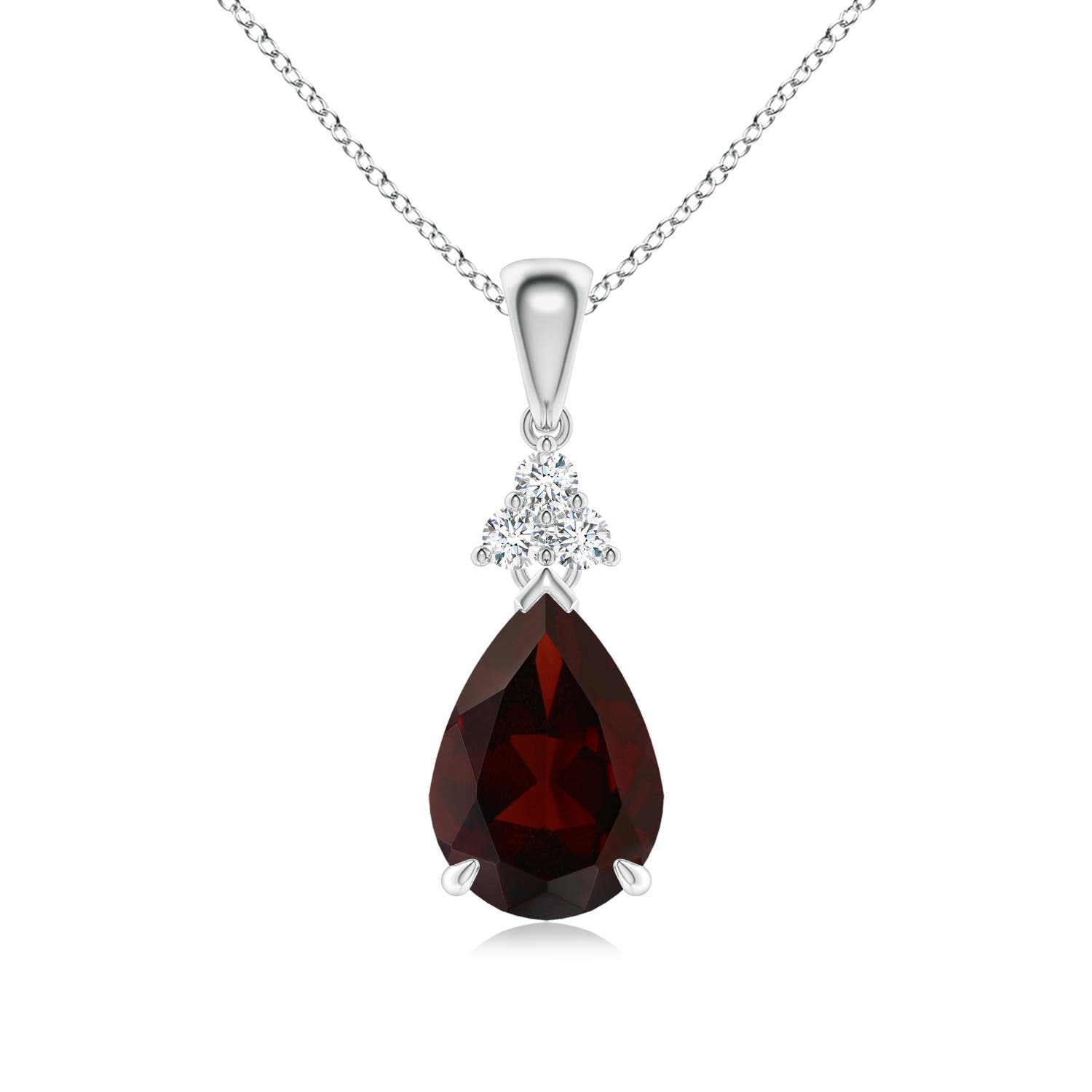 10x7mm A Claw-Set Garnet Drop Pendant with Trio Diamonds in P950 Platinum