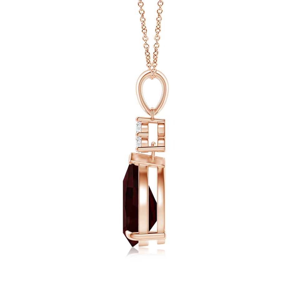 10x7mm A Claw-Set Garnet Drop Pendant with Trio Diamonds in Rose Gold side 199