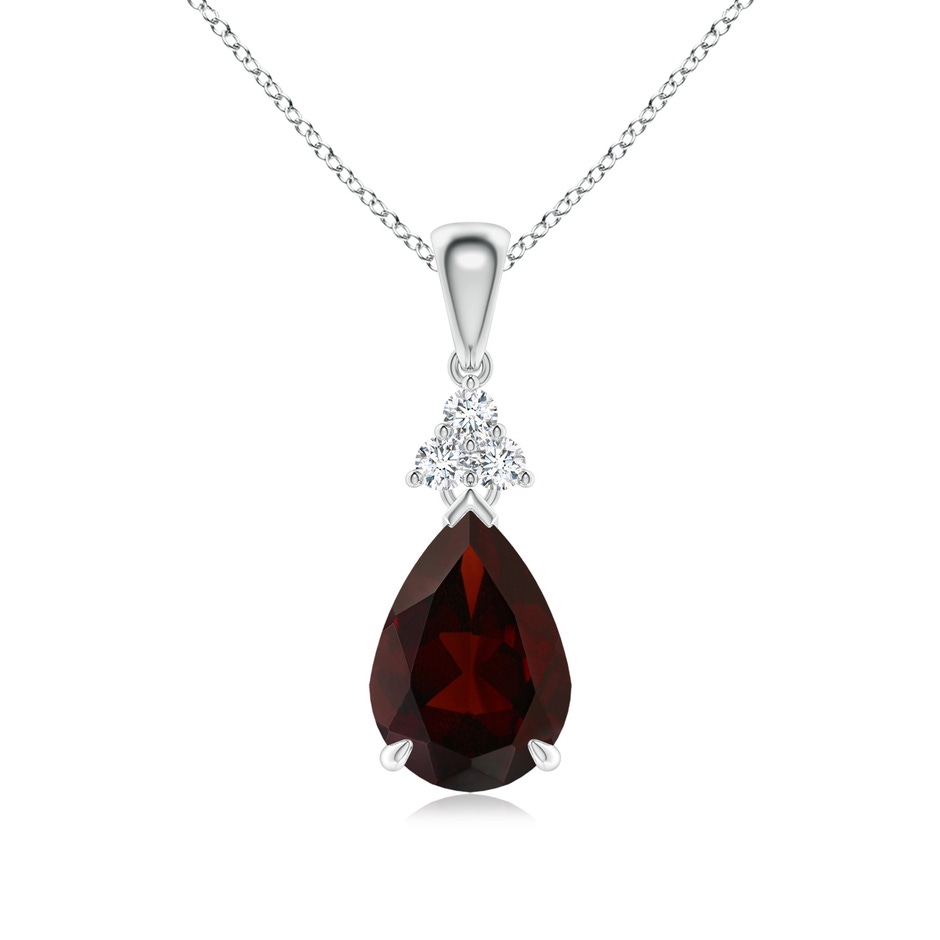 10x7mm A Claw-Set Garnet Drop Pendant with Trio Diamonds in White Gold 