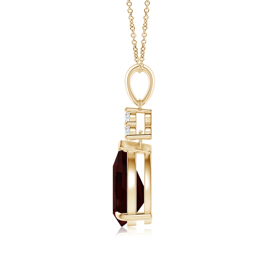 10x7mm A Claw-Set Garnet Drop Pendant with Trio Diamonds in Yellow Gold side 199