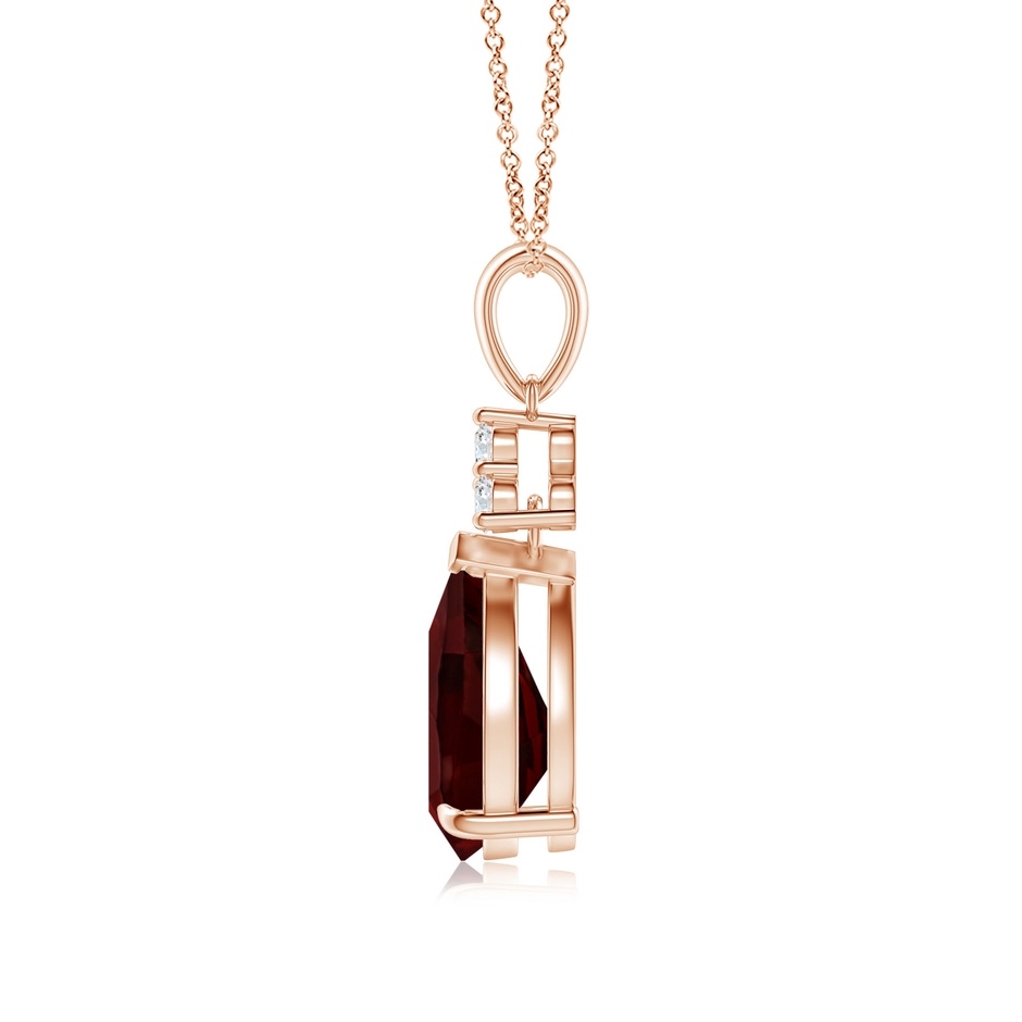 10x7mm AA Claw-Set Garnet Drop Pendant with Trio Diamonds in 18K Rose Gold side 199