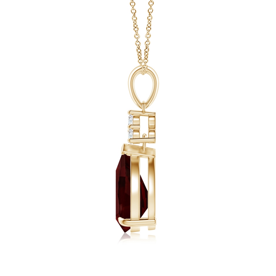 10x7mm AA Claw-Set Garnet Drop Pendant with Trio Diamonds in 18K Yellow Gold side 199