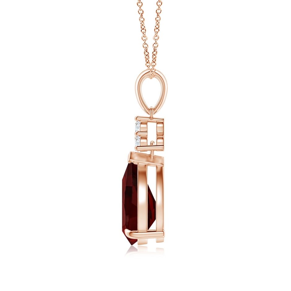 10x7mm AAA Claw-Set Garnet Drop Pendant with Trio Diamonds in 18K Rose Gold side 199
