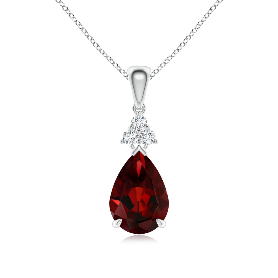 10x7mm AAA Claw-Set Garnet Drop Pendant with Trio Diamonds in White Gold 